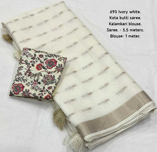 Soft Kota Fancy Saree in Ivory