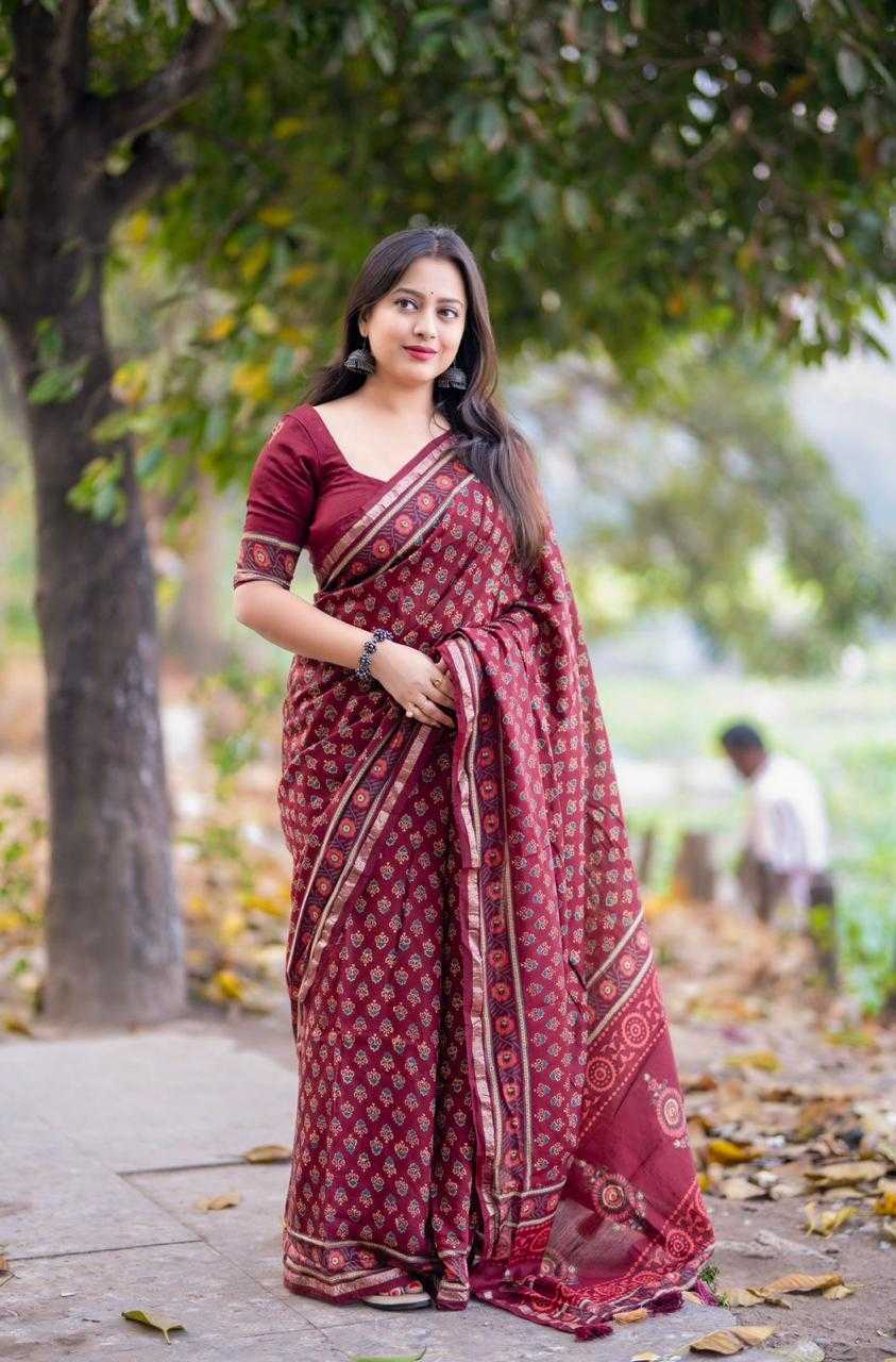 Cotton Ajrakh Saree
