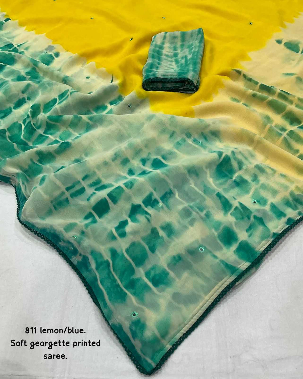 Georgette Printed Saree in Lemon Yellow