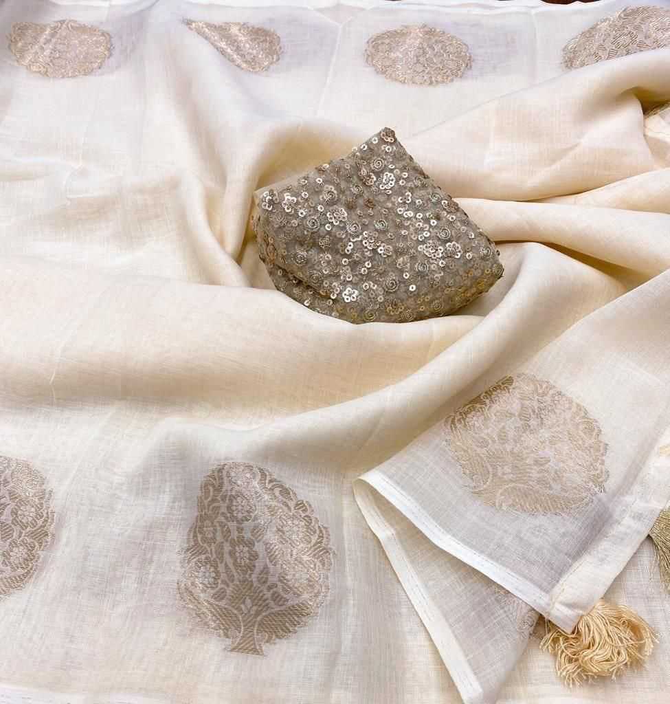 Linen Embroidered Saree