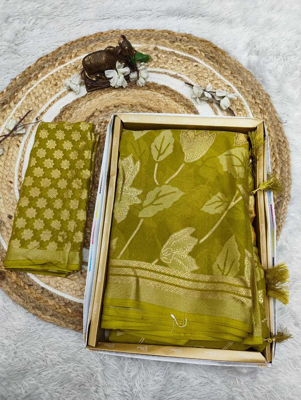 Dull Moss Designer Saree