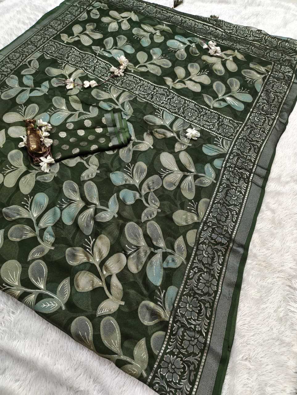 Dull Moss Designer Saree