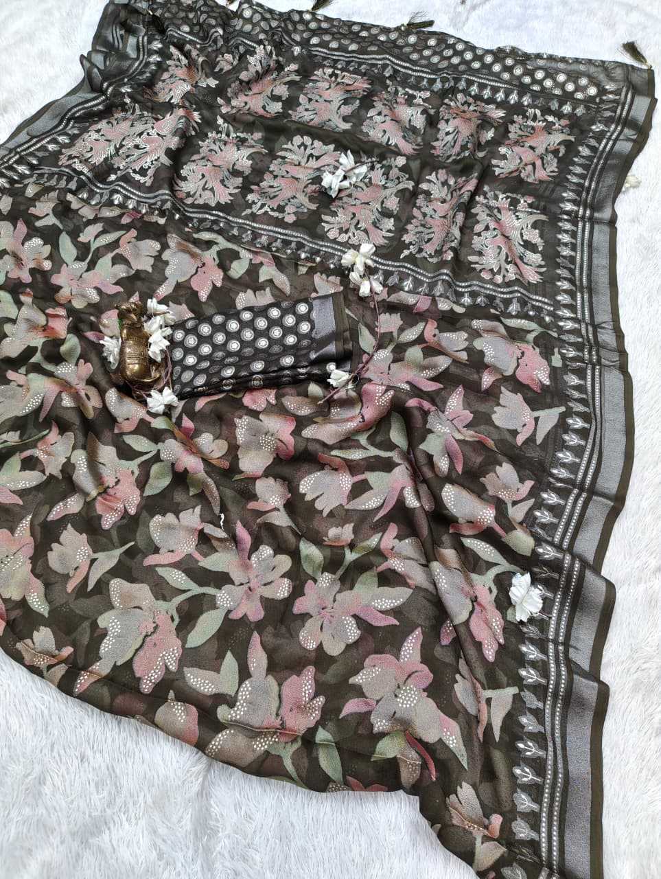 Dull Moss Designer Saree