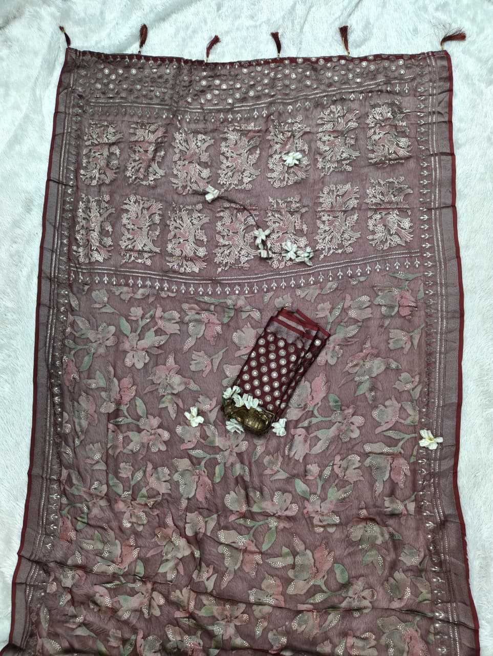 Dull Moss Designer Saree