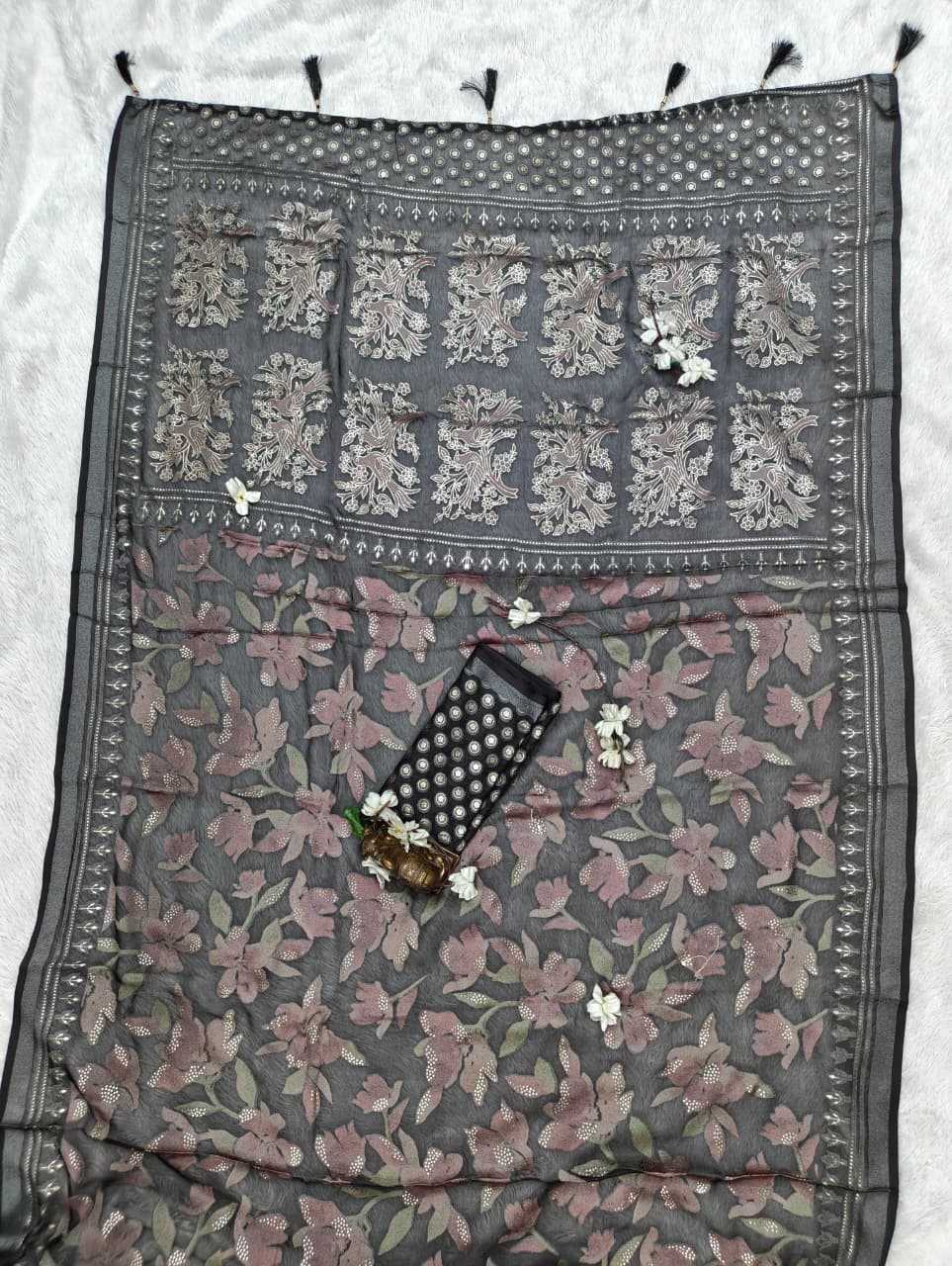 Dull Moss Designer Saree