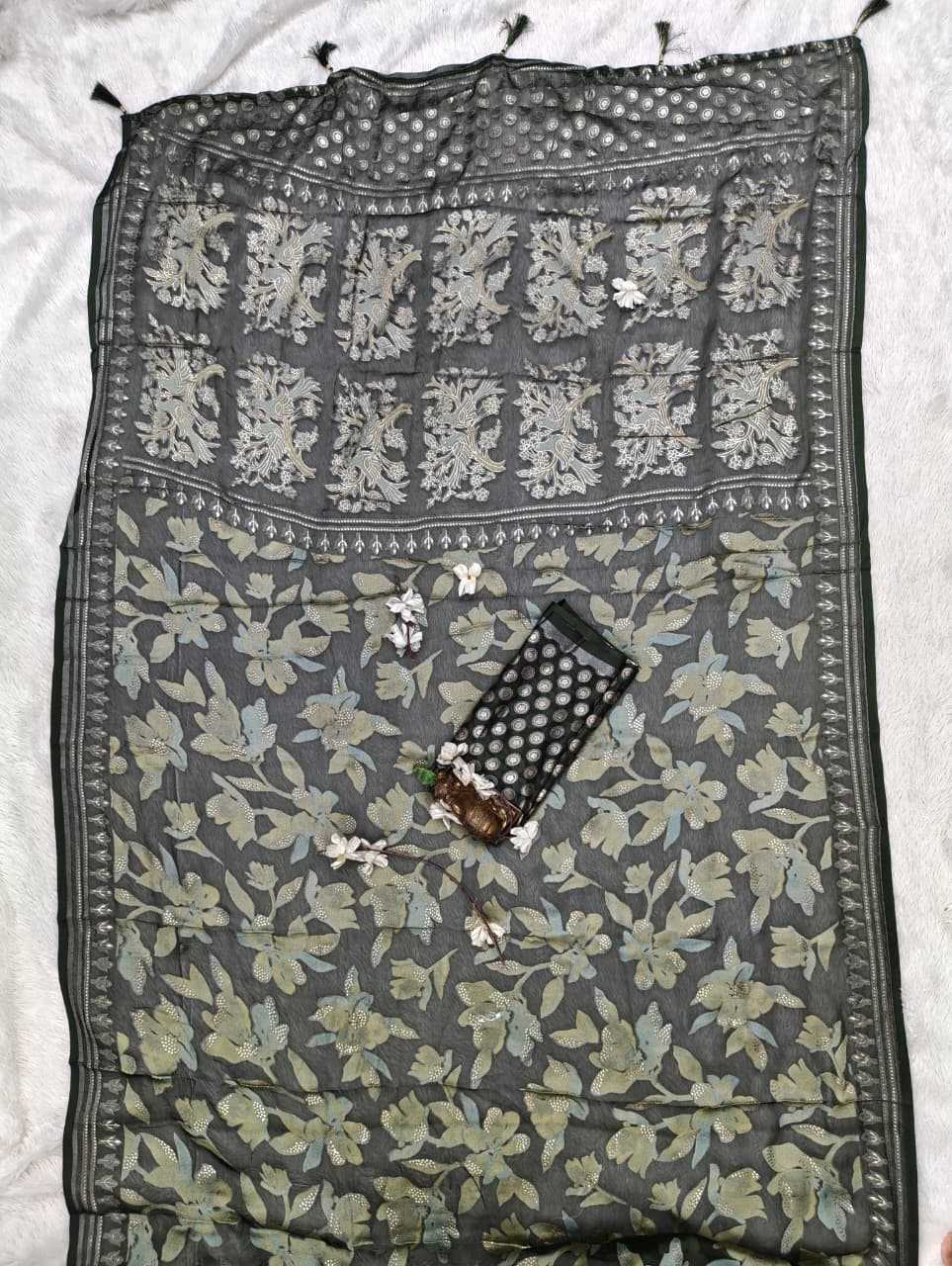 Dull Moss Designer Saree