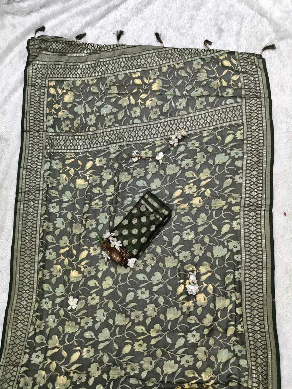 Dull Moss Designer Saree