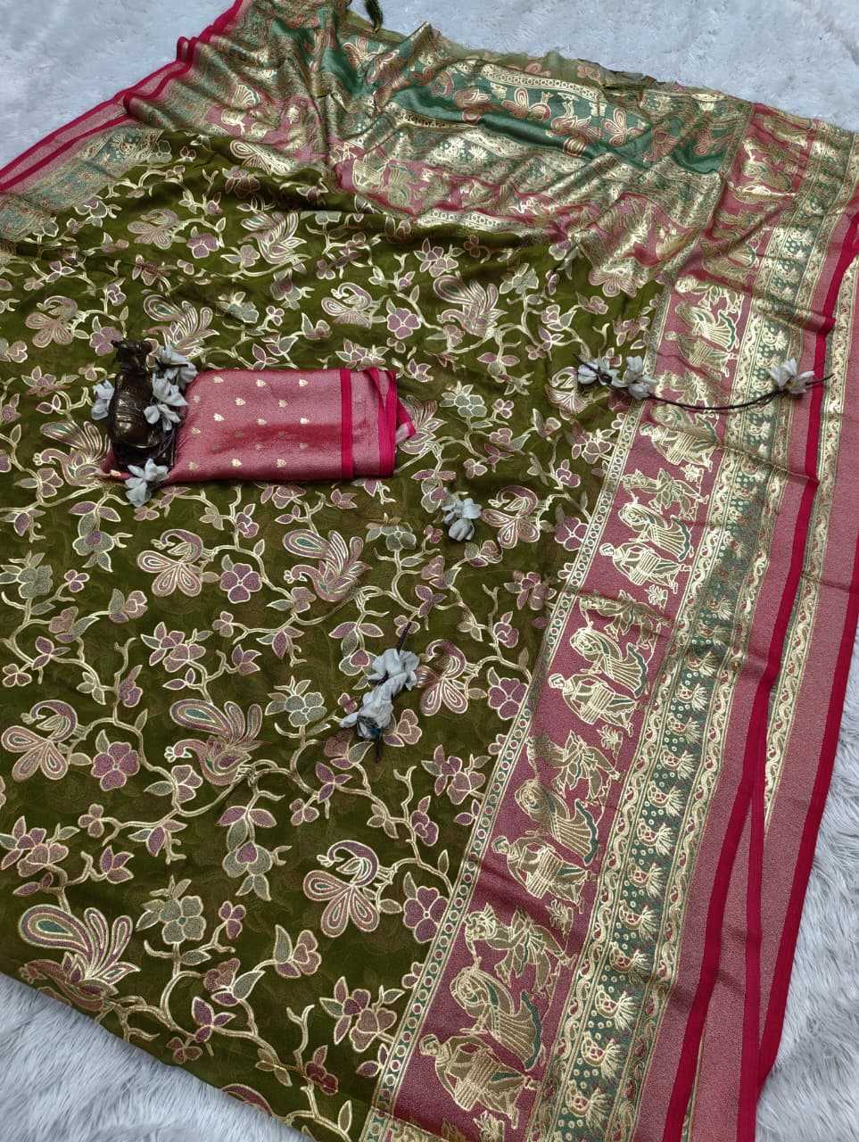 Dull Moss Designer Saree