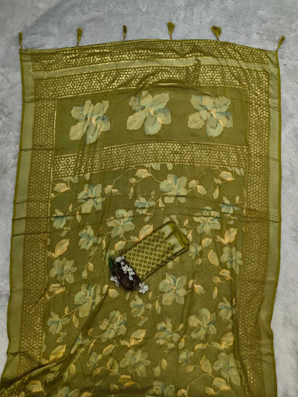 Dull Moss Designer Saree