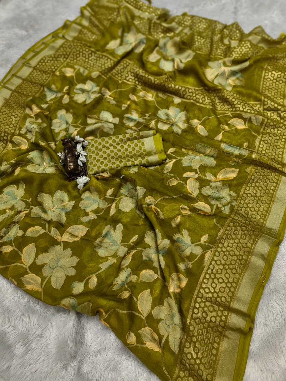 Dull Moss Designer Saree