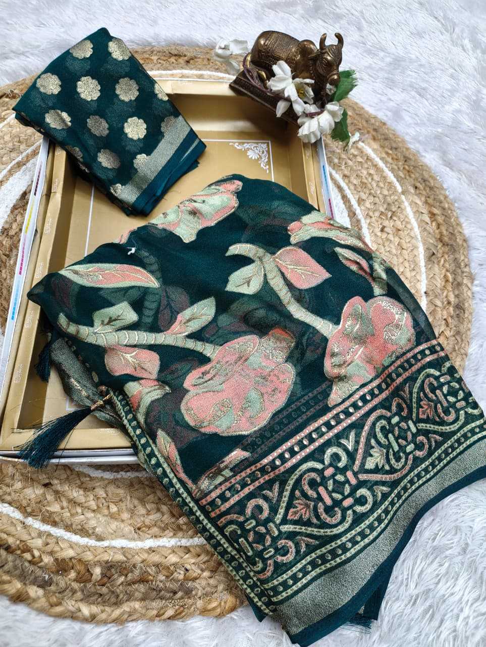 Dull Moss Designer Saree