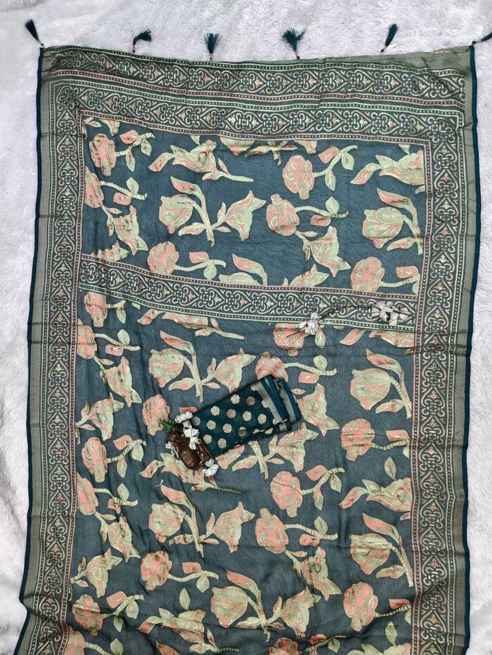 Dull Moss Designer Saree
