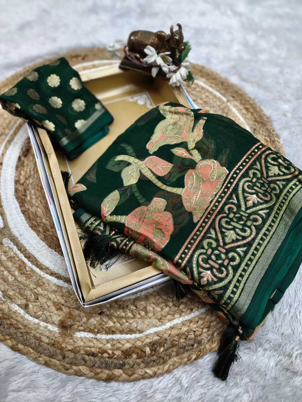 Dull Moss Designer Saree