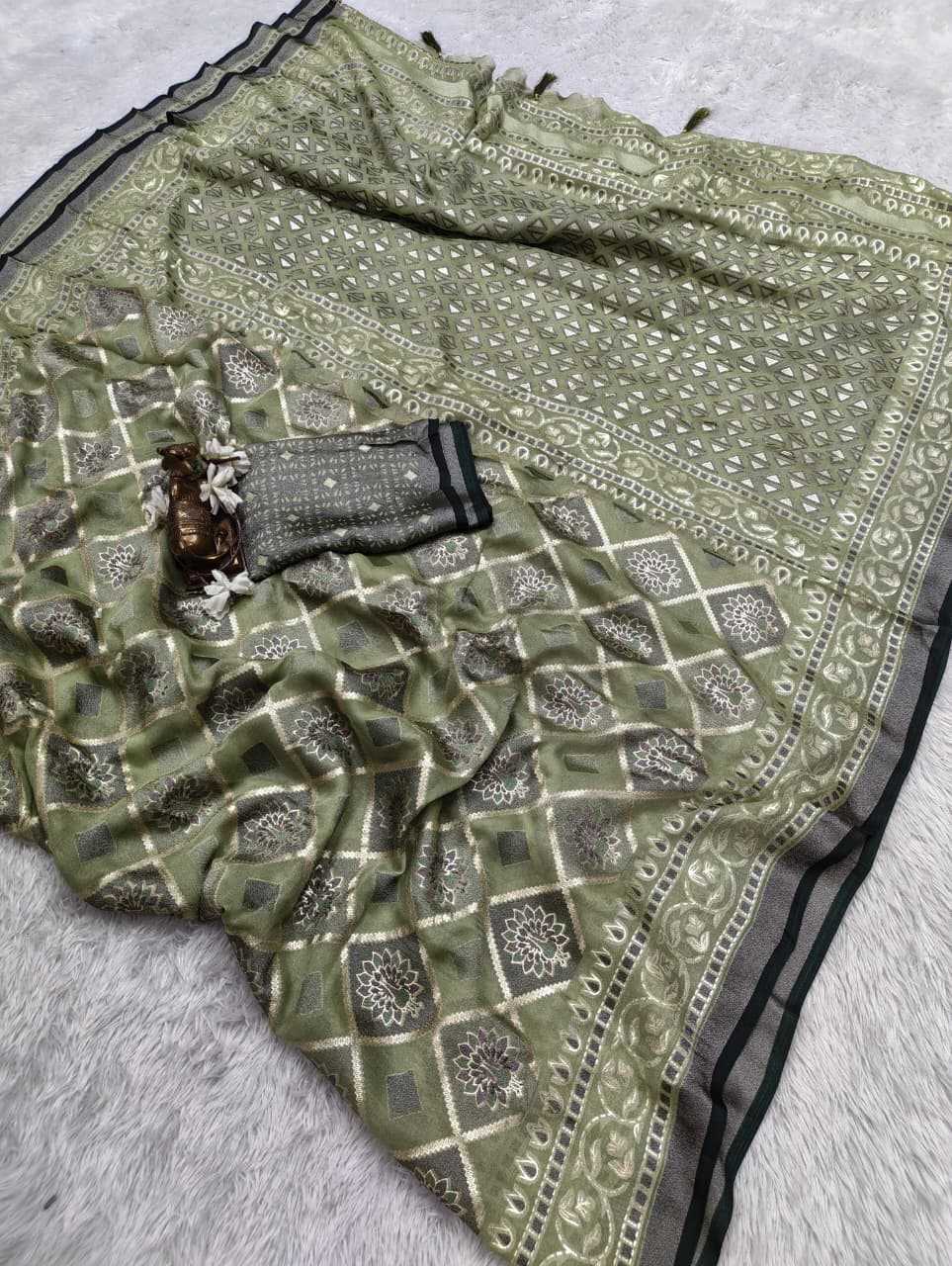 Dull Moss Designer Saree