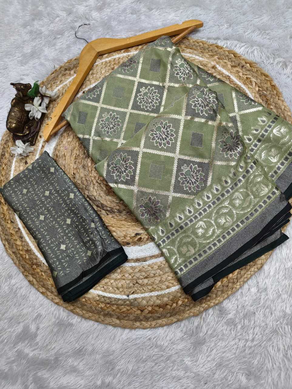 Dull Moss Designer Saree