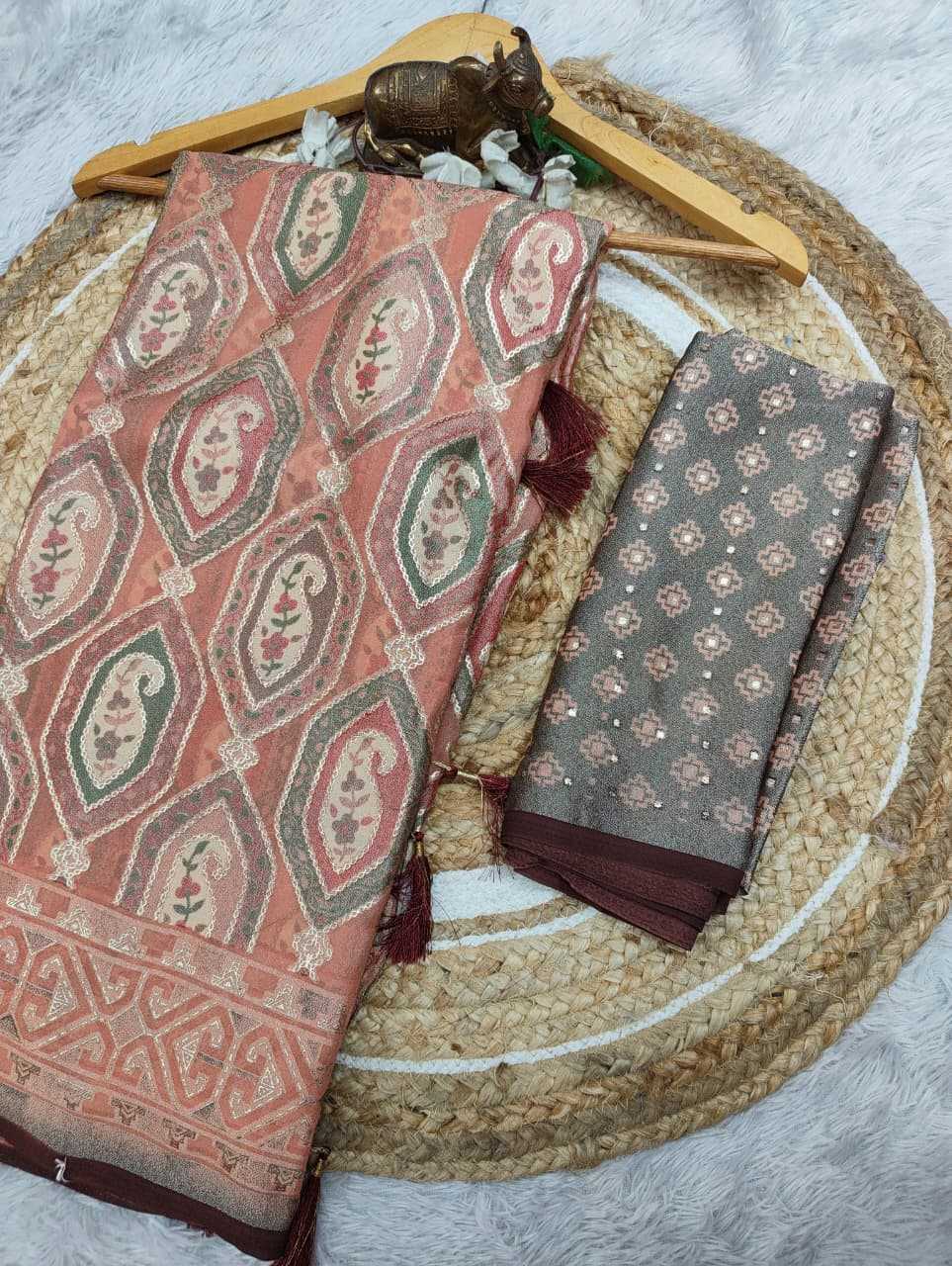 Dull Moss Designer Saree
