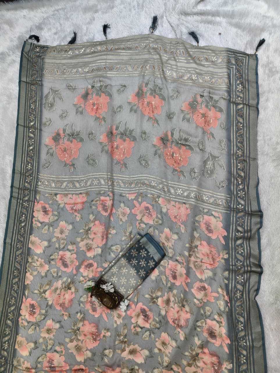 Dull Moss Designer Saree