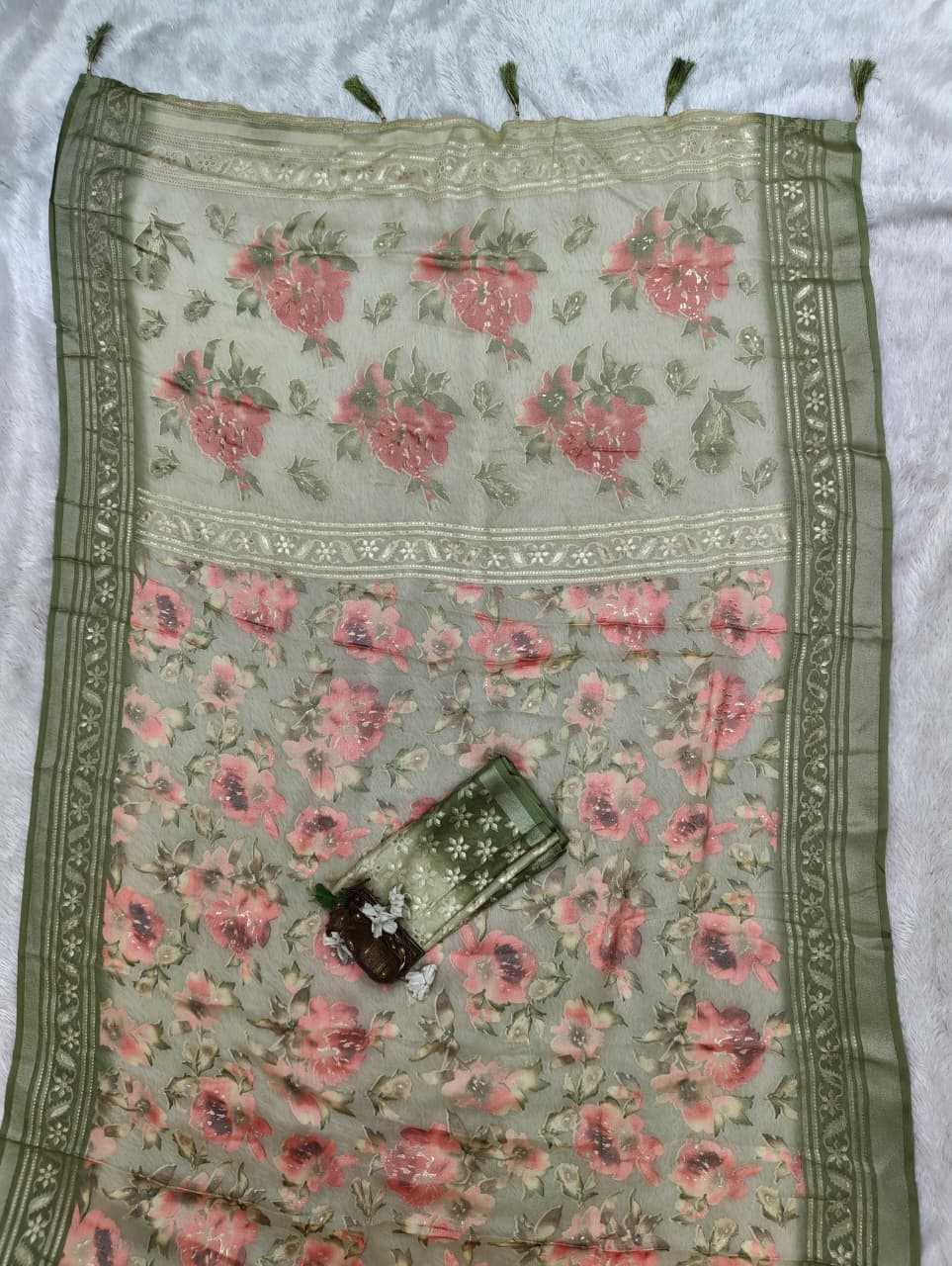 Dull Moss Designer Saree