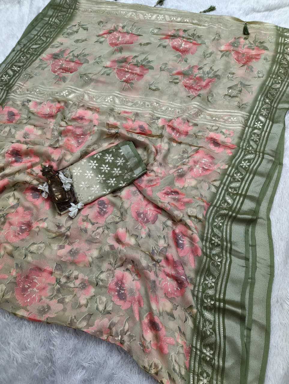 Dull Moss Designer Saree