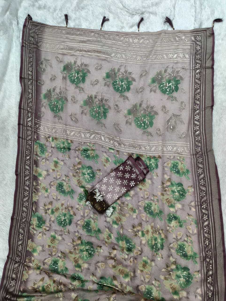 Dull Moss Designer Saree