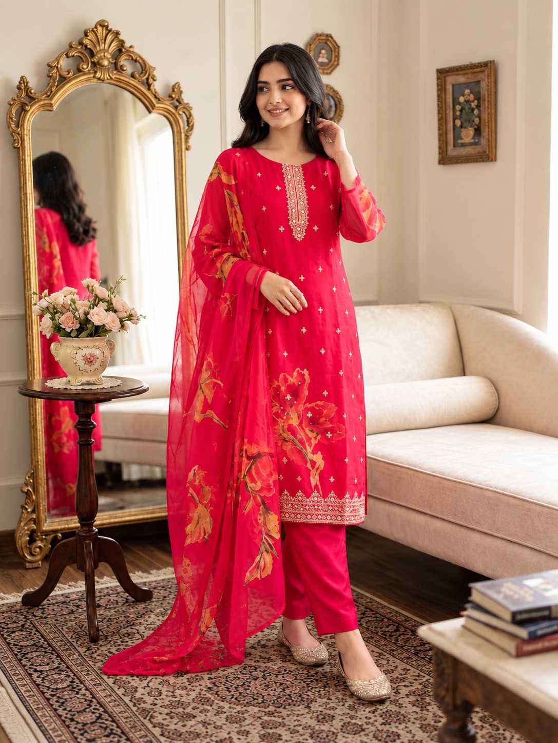 Chanderi Silk Printed Suit