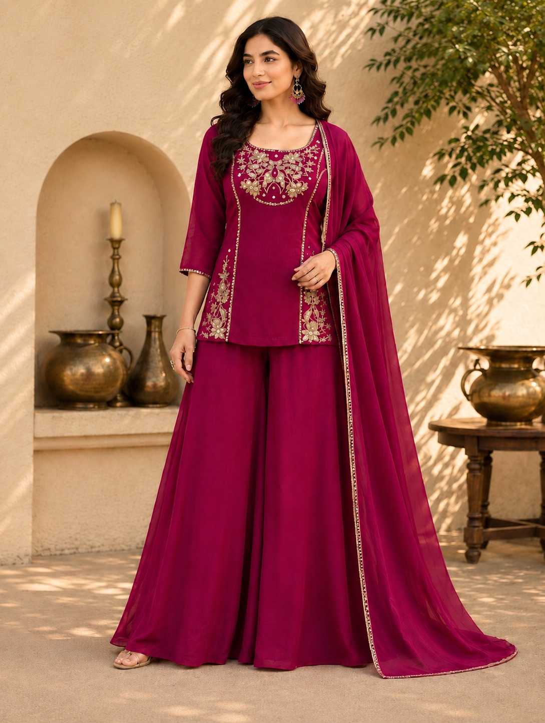 Fancy Palazzo Suit in Navy Blue
