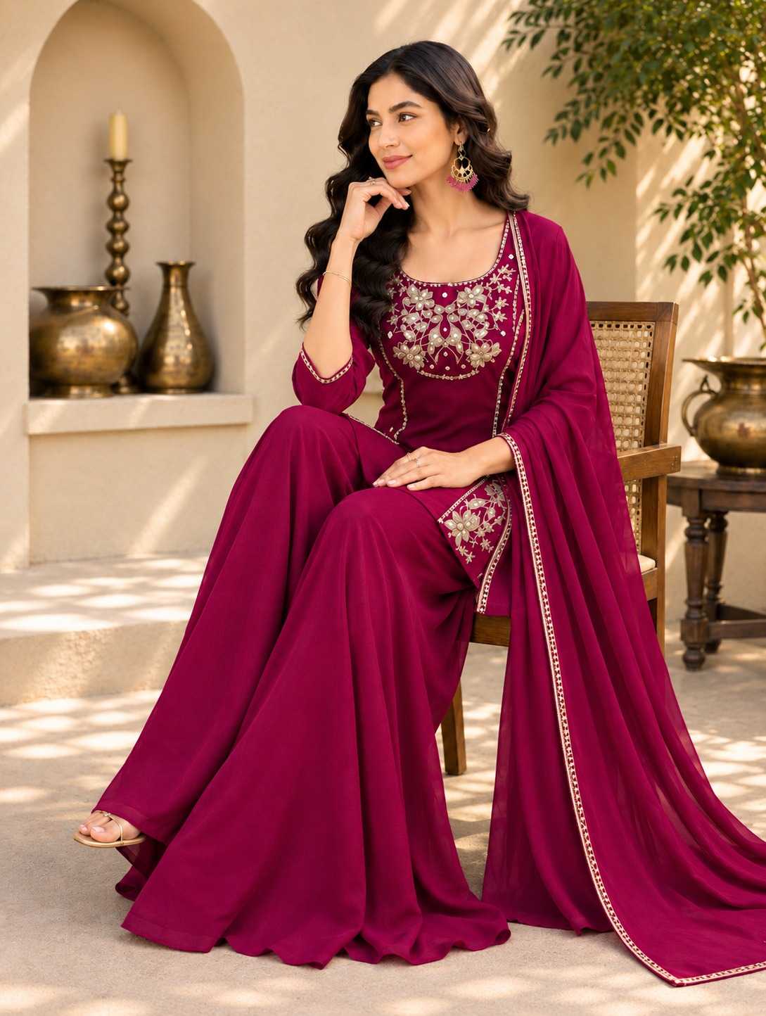 Fancy Palazzo Suit in Navy Blue