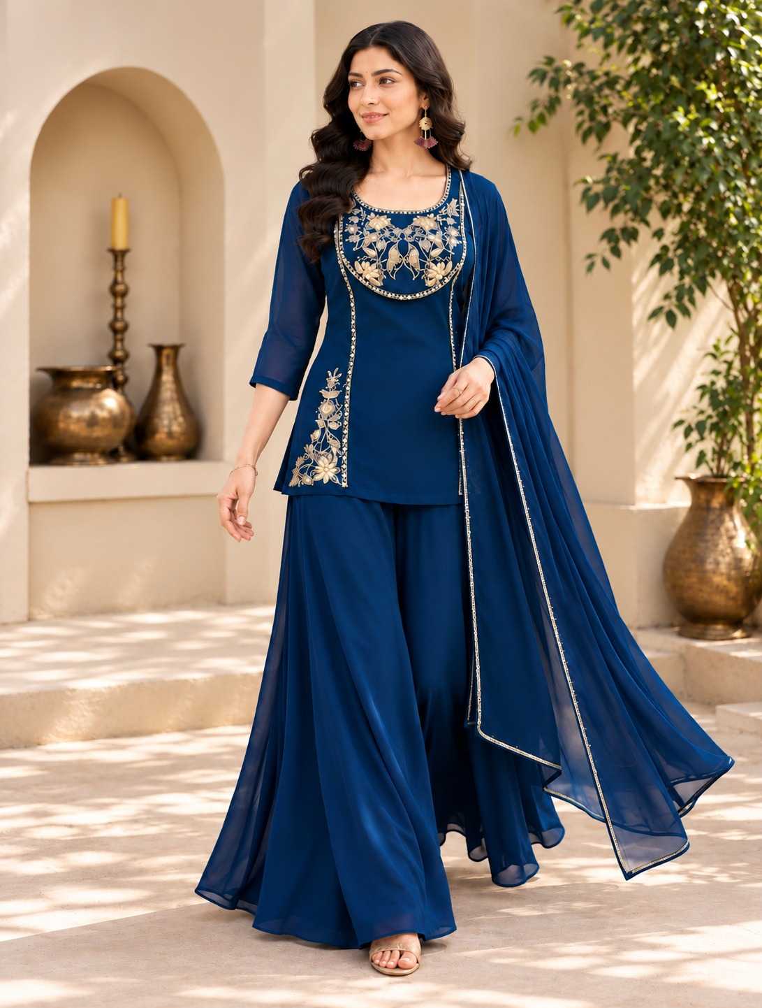 Fancy Palazzo Suit in Navy Blue