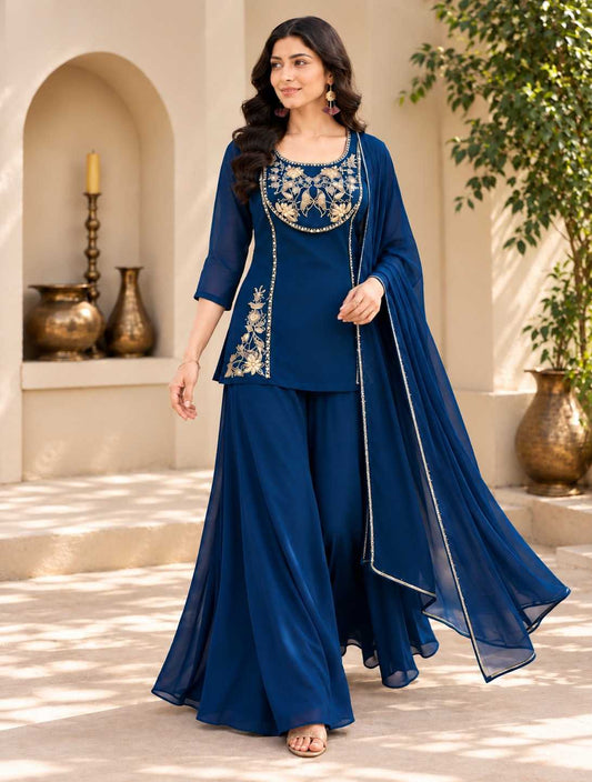 Fancy Palazzo Suit in Navy Blue