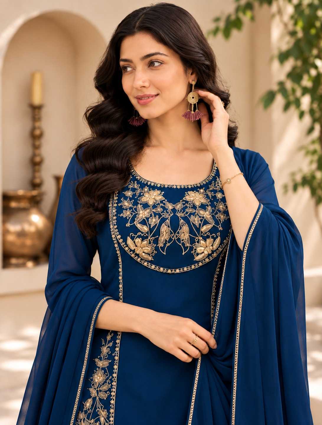Fancy Palazzo Suit in Navy Blue