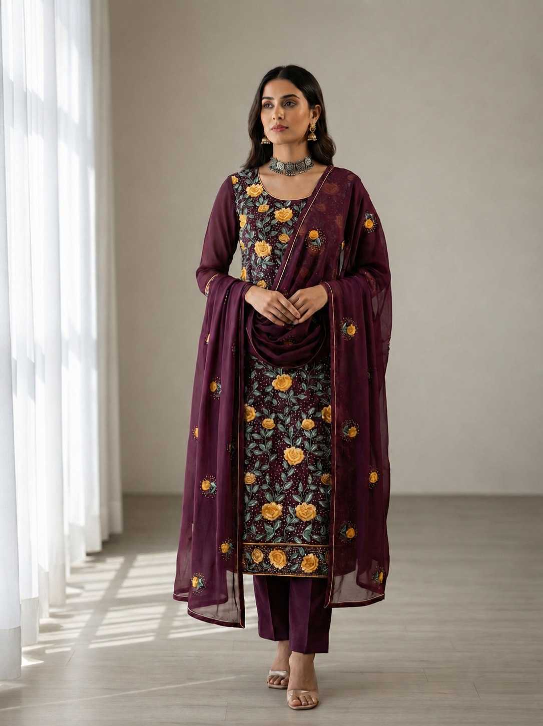 Georgette Embroidery Suit in Rama