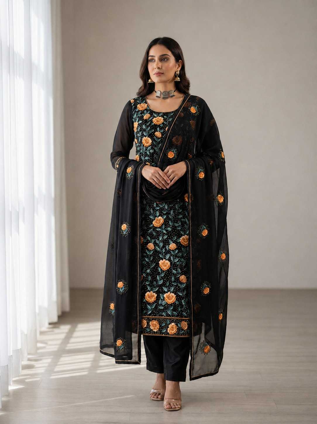 Georgette Embroidery Suit in Rama