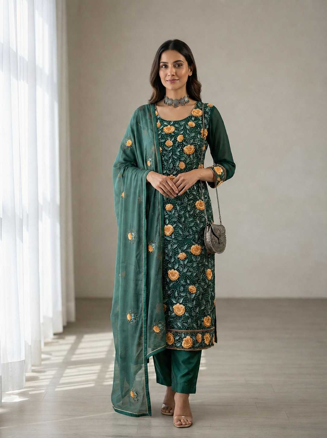 Georgette Embroidery Suit in Rama