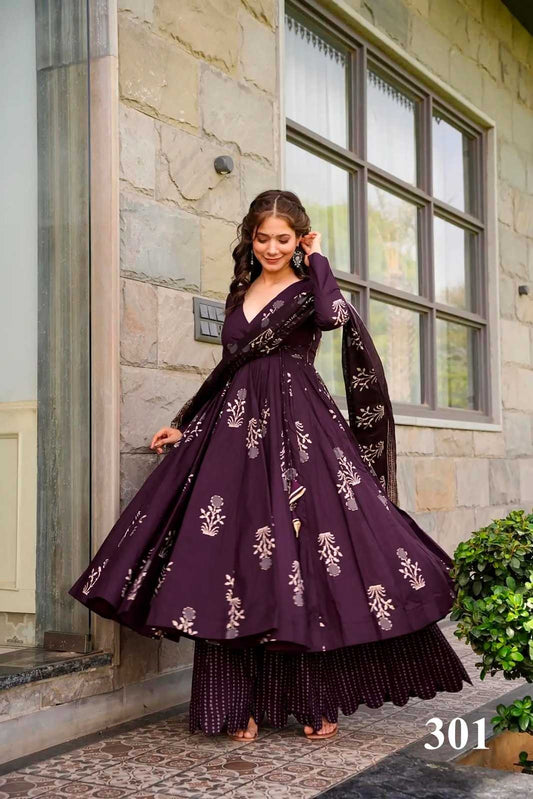 Clora Vol Muslin Designer Kurti in Dark Wine