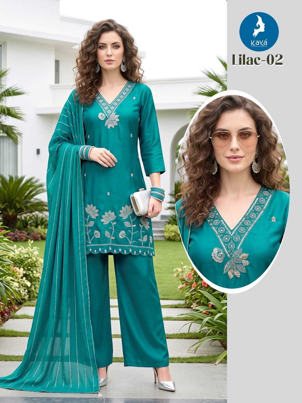 Lilac Heavy Roman Silk Ladies Suit
