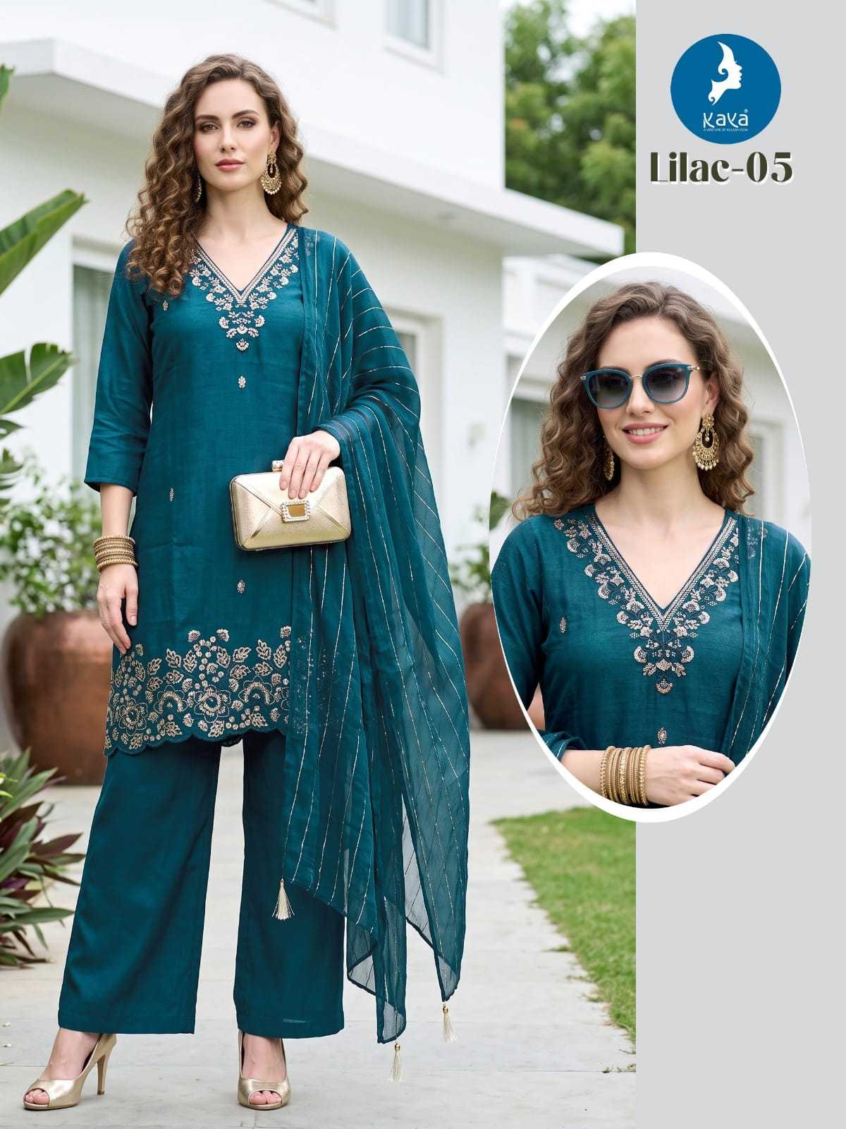 Lilac Heavy Roman Silk Ladies Suit
