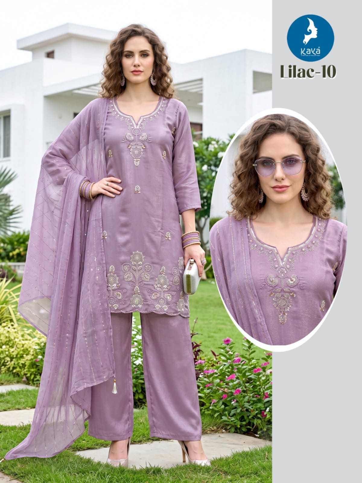 Lilac Heavy Roman Silk Ladies Suit