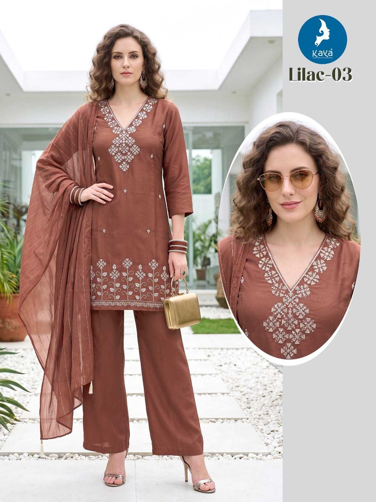 Lilac Heavy Roman Silk Ladies Suit