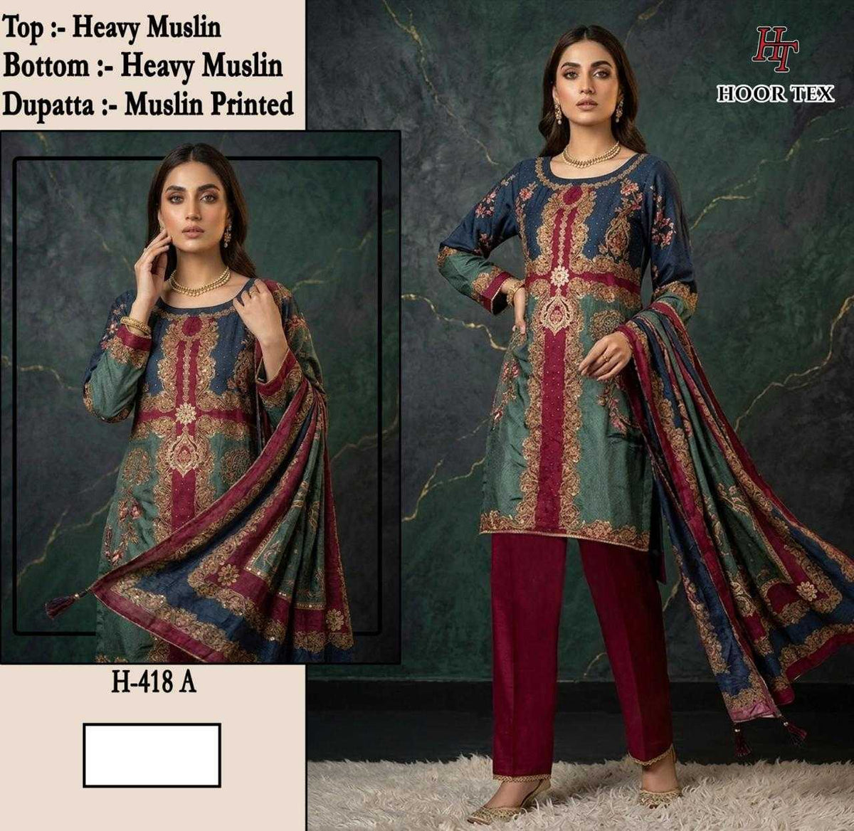 Muslin Ladies Suit in Rani