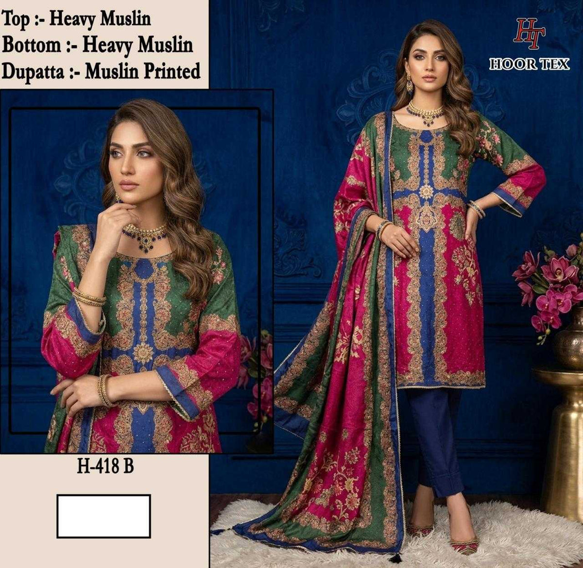Muslin Ladies Suit in Rani