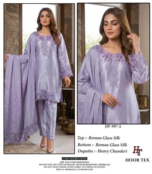 Heavy Roman Silk Ladies Suit in Sky Blue