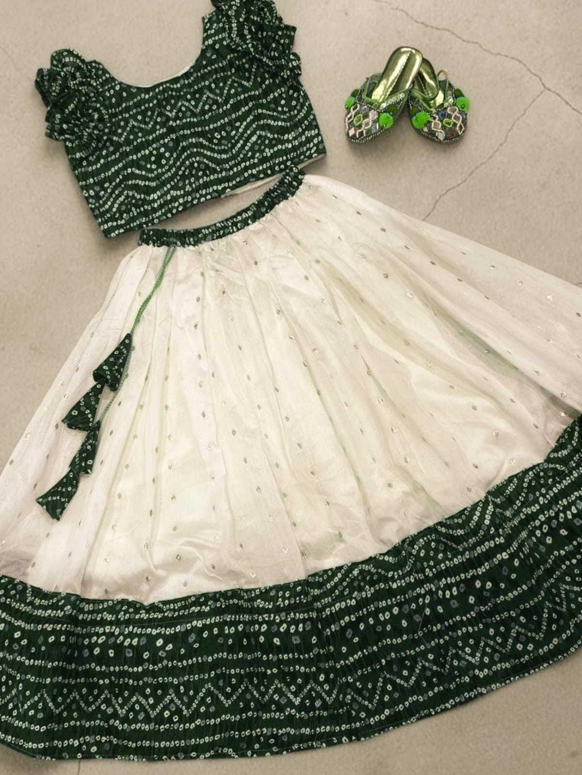Pure Silk Kids Lehenga in Dark Green