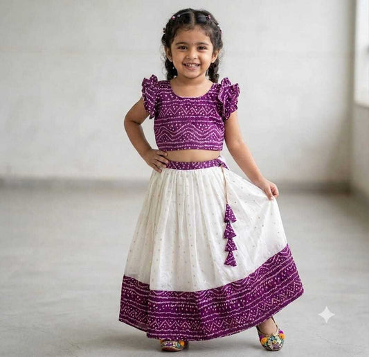 Pure Silk Kids Lehenga in Dark Green