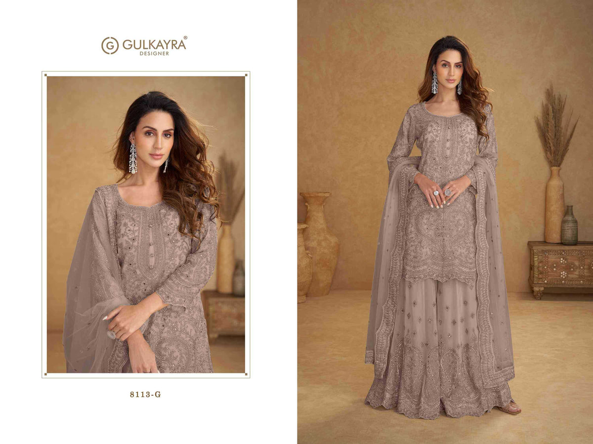 Gulkayra Safira Net Embroidery Suit in Sky