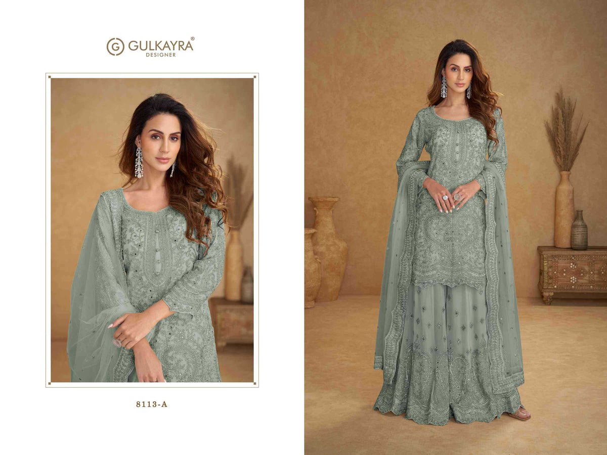 Gulkayra Safira Net Embroidery Suit in Sky
