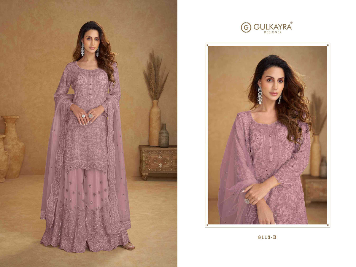 Gulkayra Safira Net Embroidery Suit in Sky