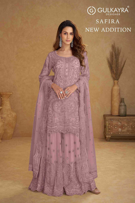 Gulkayra Safira Net Embroidery Suit in Sky