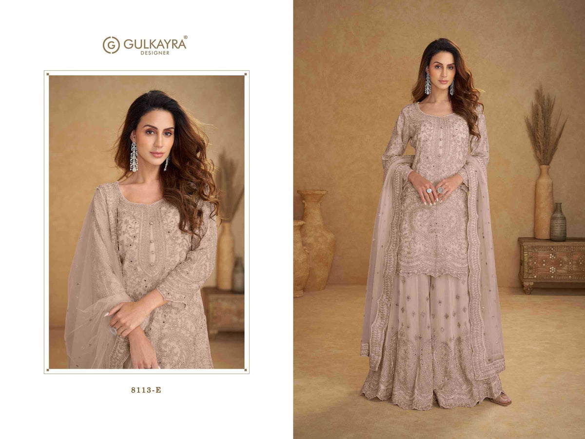 Gulkayra Safira Net Embroidery Suit in Sky