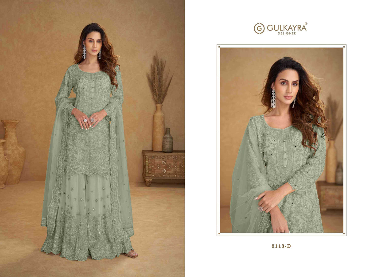 Gulkayra Safira Net Embroidery Suit in Sky