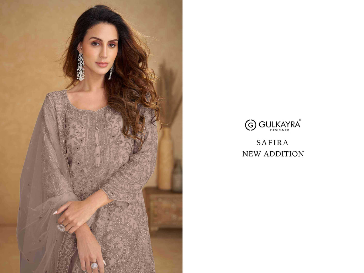 Gulkayra Safira Net Embroidery Suit in Sky